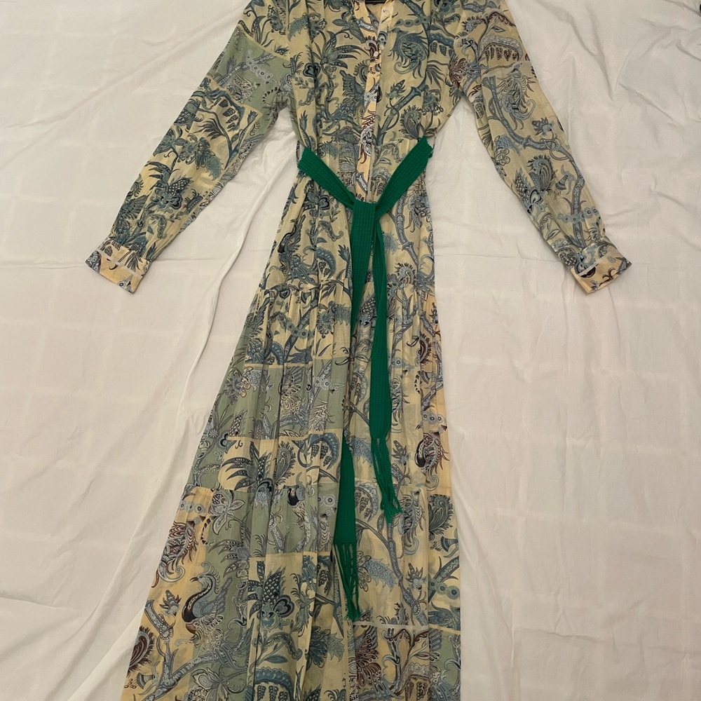 Green paisley dress. Cotton. Seventy